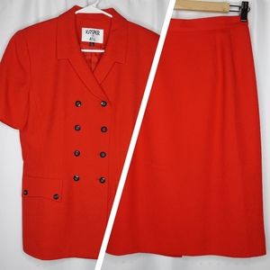 Kasper Skirt Suit 6 Short Sleeve Double-Breasted Button Pencil Straight Midi Red